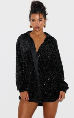 Velvet Sequin Oversized Shirt Dress-PrettyLittleThing Best