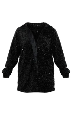 Velvet Sequin Oversized Shirt Dress-PrettyLittleThing Best