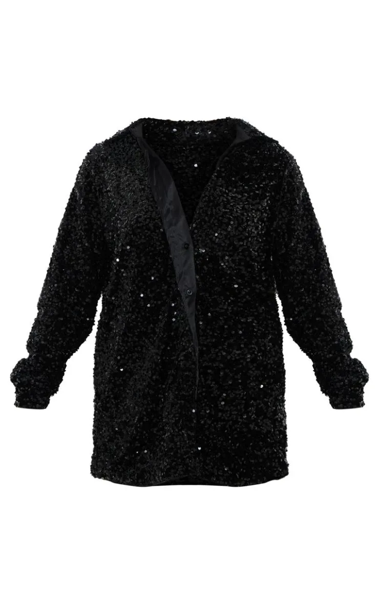 Velvet Sequin Oversized Shirt Dress-PrettyLittleThing Best