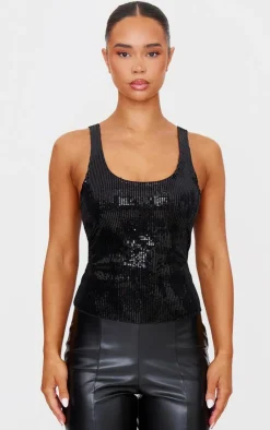 Velvet Sequin Scoop Neck Vest-PrettyLittleThing Discount