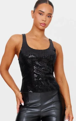 Velvet Sequin Scoop Neck Vest-PrettyLittleThing Discount
