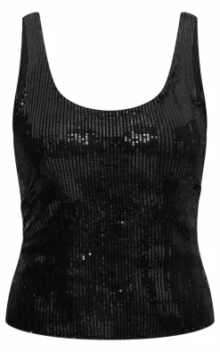 Velvet Sequin Scoop Neck Vest-PrettyLittleThing Discount