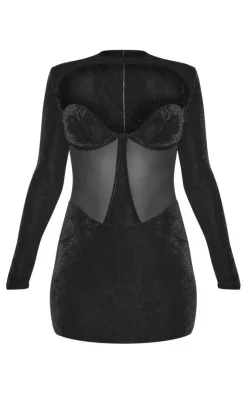 Velvet Side Cut Out Detail Bodycon Dress-PrettyLittleThing Online