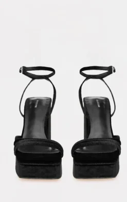 PrettyLittleThing High Heels*Velvet Square Toe Strappy Block Platform Heels