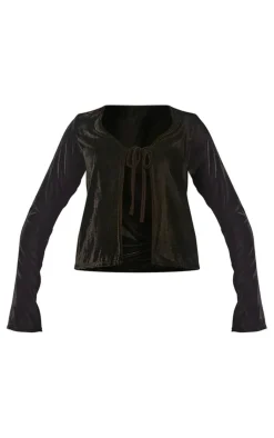 PrettyLittleThing Shirts*Velvet Tie Front Shirt