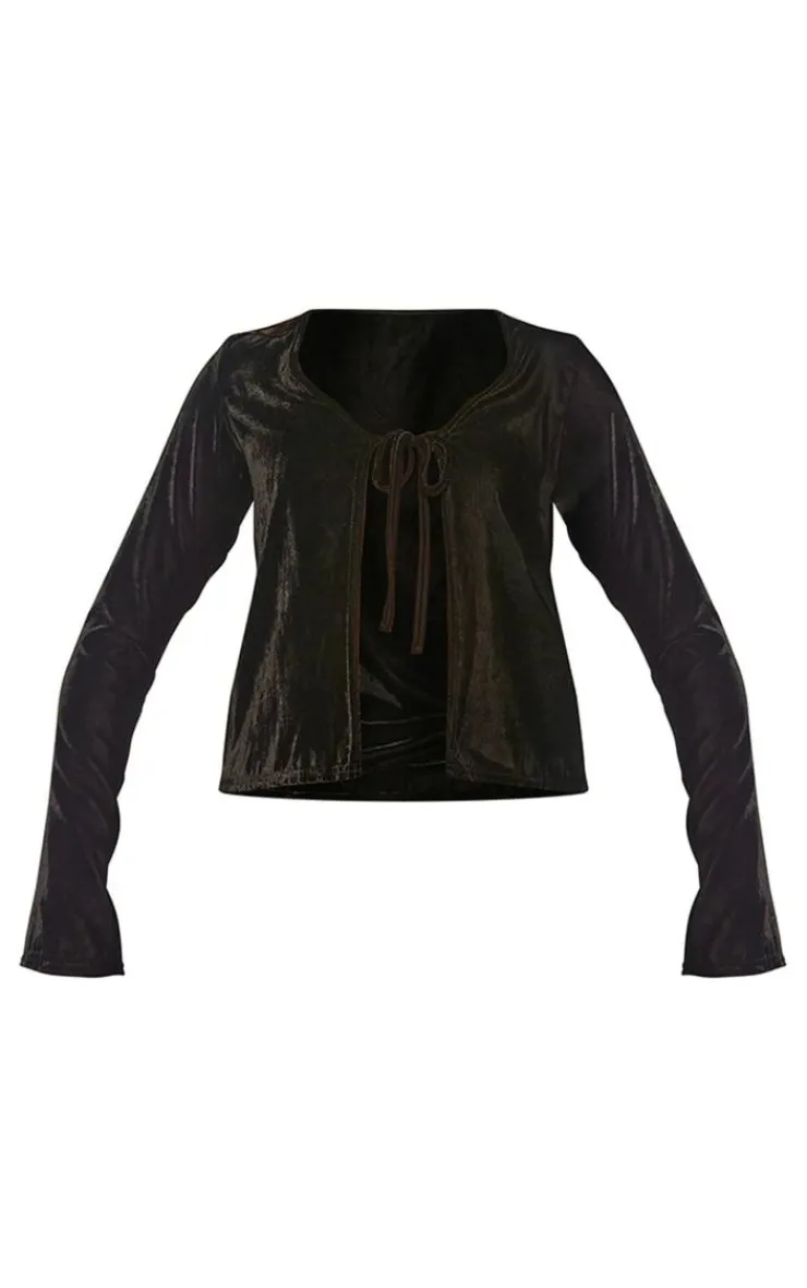 PrettyLittleThing Shirts*Velvet Tie Front Shirt