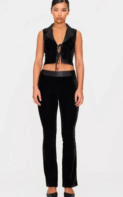 Clearance PrettyLittleThing Velvet Tie Front Vest Black