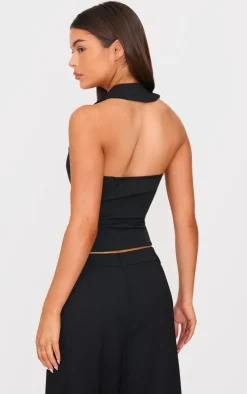 Clearance PrettyLittleThing Vest Style Halterneck Top Black