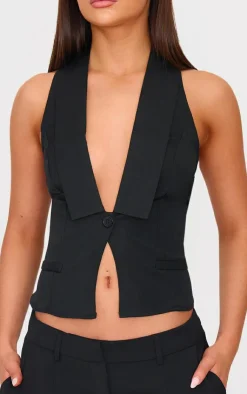 Clearance PrettyLittleThing Vest Style Halterneck Top Black
