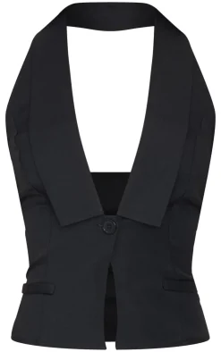 Clearance PrettyLittleThing Vest Style Halterneck Top Black