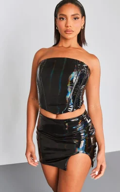 Best PrettyLittleThing Vinyl Bandeau Top And Mini Skirt Set Black