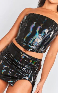 Best PrettyLittleThing Vinyl Bandeau Top And Mini Skirt Set Black