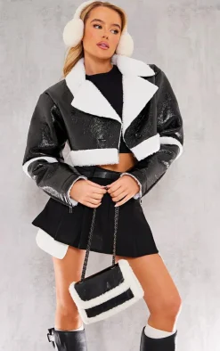 PrettyLittleThing Winter Coats & Jackets*Vinyl Borg Cropped Coat