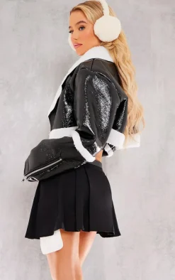 PrettyLittleThing Winter Coats & Jackets*Vinyl Borg Cropped Coat