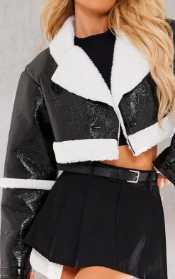 PrettyLittleThing Winter Coats & Jackets*Vinyl Borg Cropped Coat