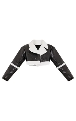 PrettyLittleThing Winter Coats & Jackets*Vinyl Borg Cropped Coat