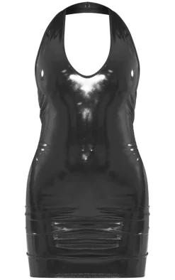 Vinyl Halterneck Bodycon Mini Dress-PrettyLittleThing Online