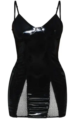 Vinyl Strappy Bodycon Fishnet Insert Dress-PrettyLittleThing Hot
