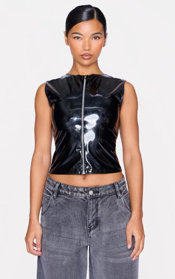 Vinyl Zip Up Sleeveless Long Top-PrettyLittleThing Hot