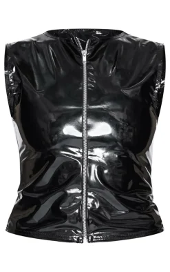 Vinyl Zip Up Sleeveless Long Top-PrettyLittleThing Hot