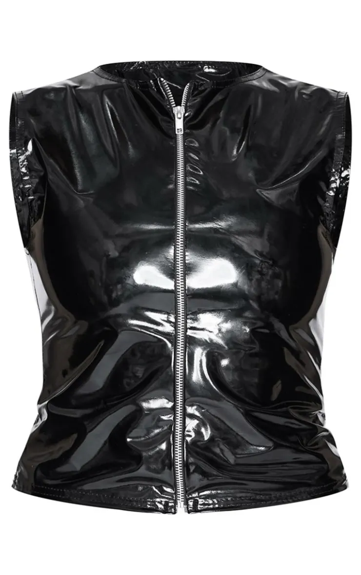 Vinyl Zip Up Sleeveless Long Top-PrettyLittleThing Hot