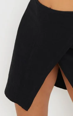 Best PrettyLittleThing Waffle Tie Wrap Mini Skirt Black