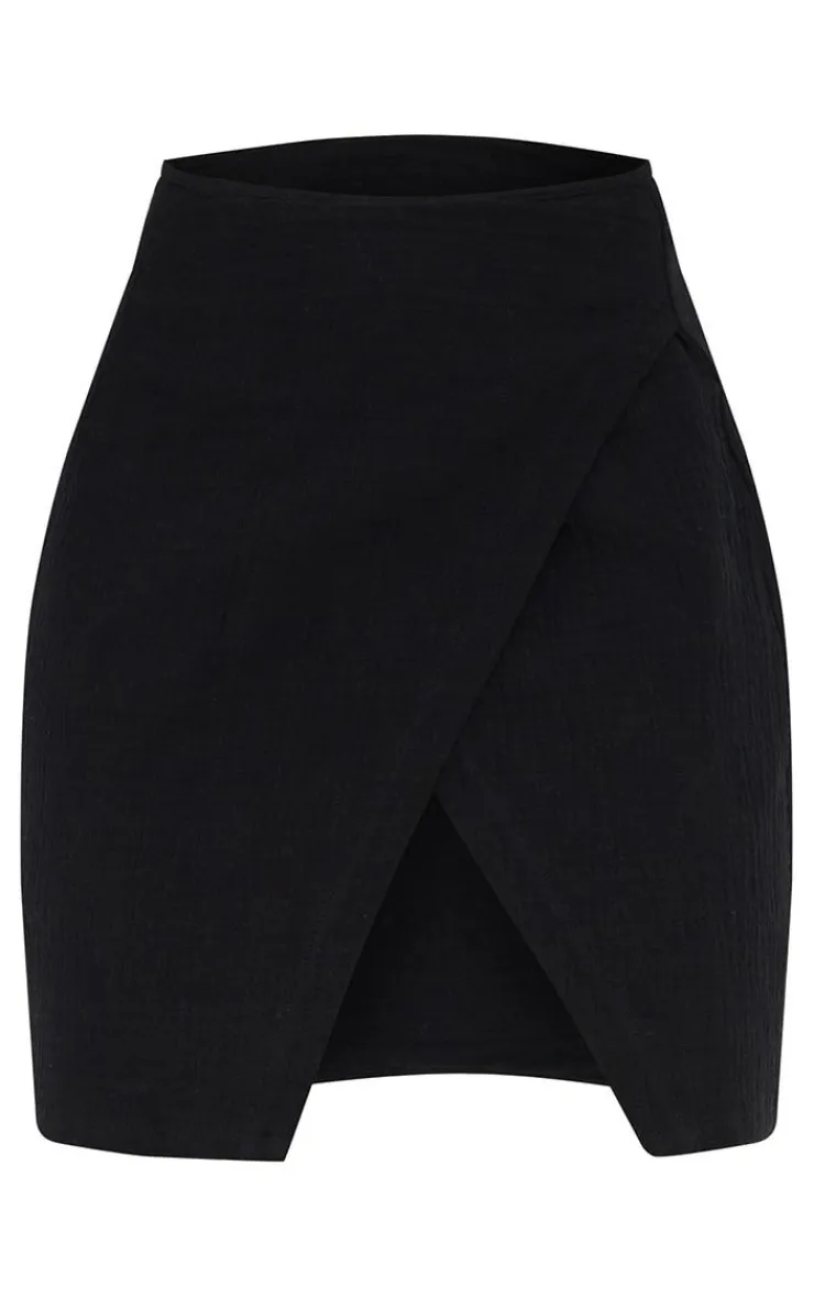 Best PrettyLittleThing Waffle Tie Wrap Mini Skirt Black