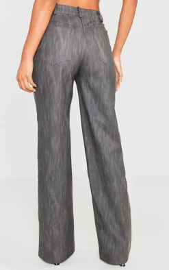Sale PrettyLittleThing Washed Faux Leather Belted Straight Leg Pants Black