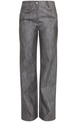 Sale PrettyLittleThing Washed Faux Leather Belted Straight Leg Pants Black
