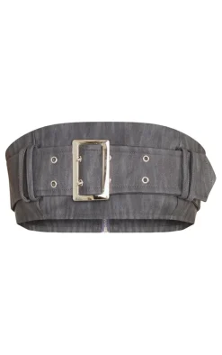 Discount PrettyLittleThing Washed Faux Leather Belted Micro Bandeau Black