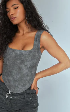 PrettyLittleThing Corsets*Washed Faux Leather Boned Corset