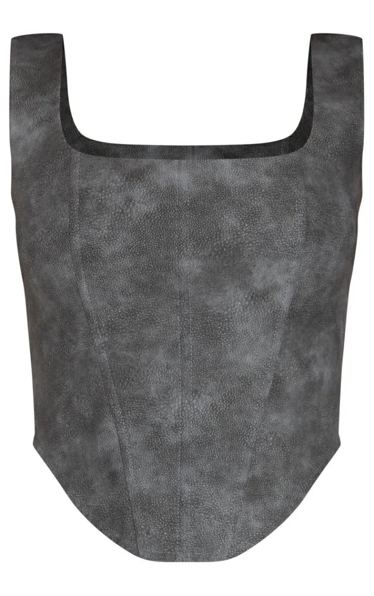 PrettyLittleThing Corsets*Washed Faux Leather Boned Corset