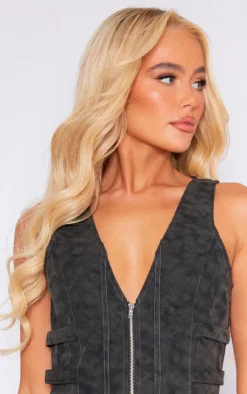 Sale PrettyLittleThing Washed Faux Leather Strap Detail Wrap Over Micro Mini Skirt Black