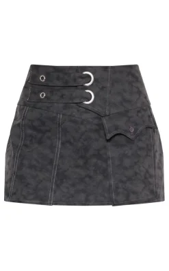 Sale PrettyLittleThing Washed Faux Leather Strap Detail Wrap Over Micro Mini Skirt Black
