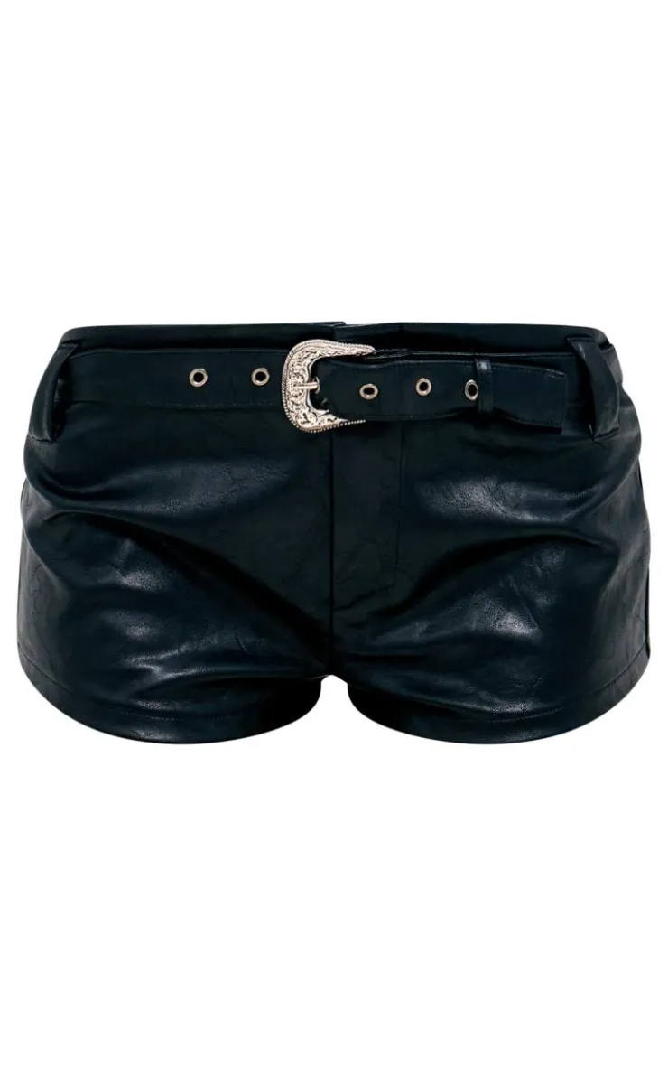 Washed Faux Leather Western Belt Hot Pants-PrettyLittleThing Sale