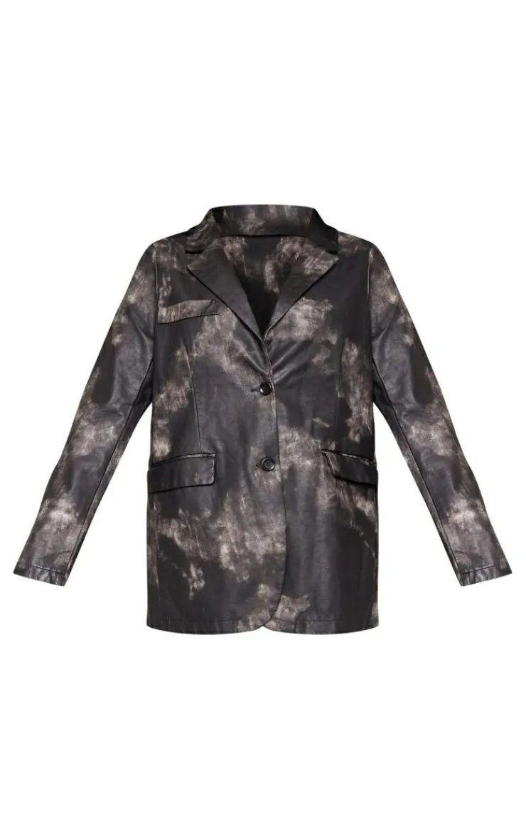 Washed PU Pocket Oversized Blazer-PrettyLittleThing New