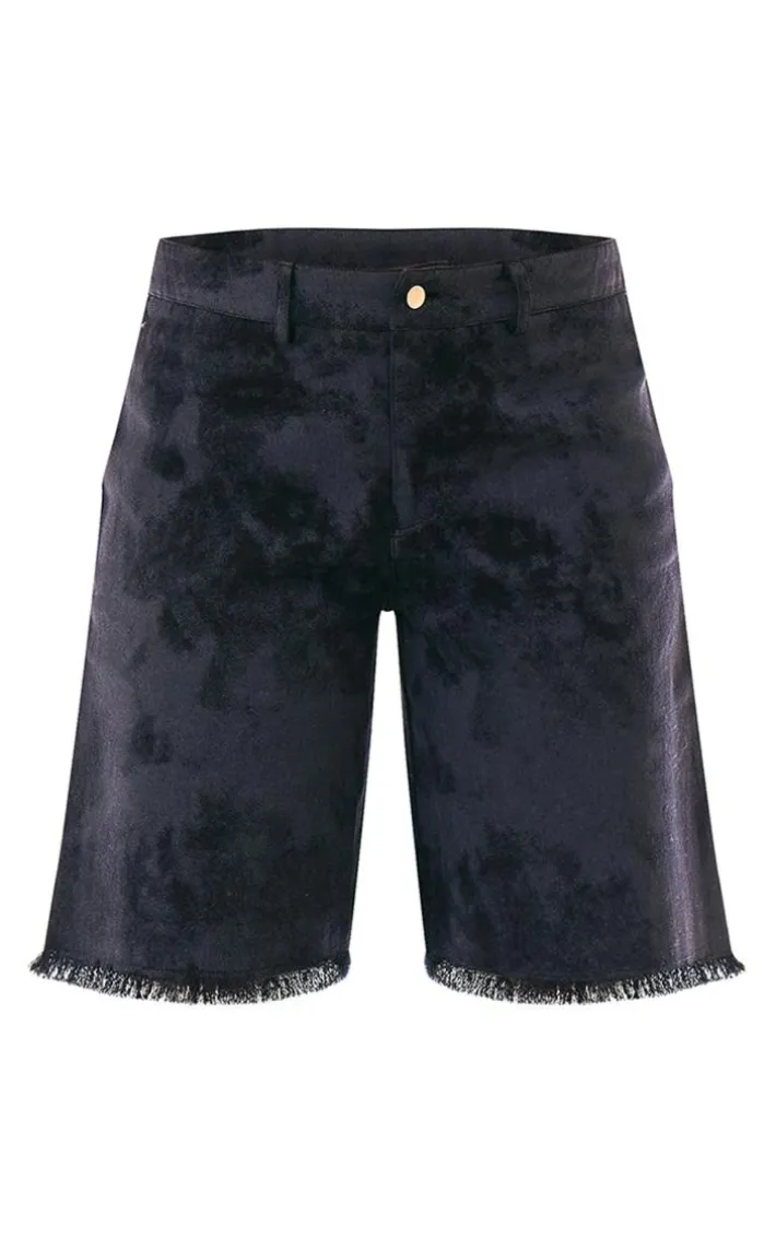 Black Washed Twill Oversized Raw Hem Long Shorts