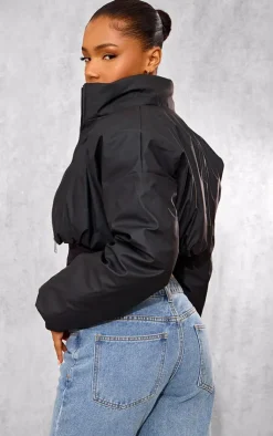 PrettyLittleThing Puffer Jackets*Wax Look Zip Up Cropped Puffer Coat