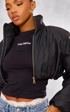PrettyLittleThing Puffer Jackets*Wax Look Zip Up Cropped Puffer Coat