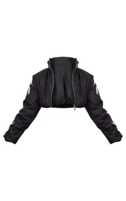 PrettyLittleThing Puffer Jackets*Wax Look Zip Up Cropped Puffer Coat