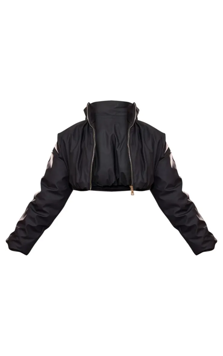 PrettyLittleThing Puffer Jackets*Wax Look Zip Up Cropped Puffer Coat