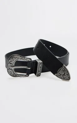 PrettyLittleThing Black Belts*Western Buckle Wide Belt