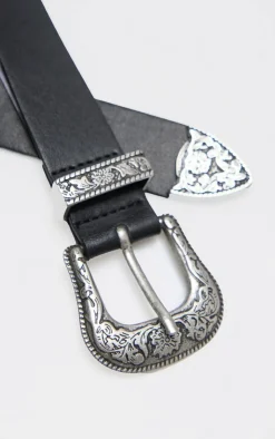 PrettyLittleThing Black Belts*Western Buckle Wide Belt