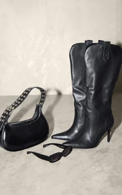 PrettyLittleThing High Heels*Western Detail Point Toe Stiletto Heeled Knee Boots