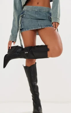 PrettyLittleThing Knee High Boots*Western Pointed Wedge Heeled Knee Boots