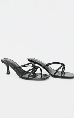PrettyLittleThing Mules*Wide Fit Croc PU Square Toe Knotted Heeled Mules