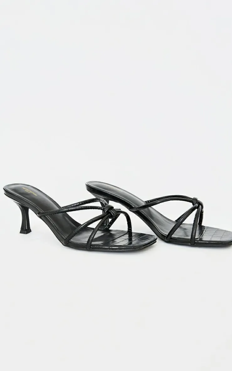 PrettyLittleThing Mules*Wide Fit Croc PU Square Toe Knotted Heeled Mules