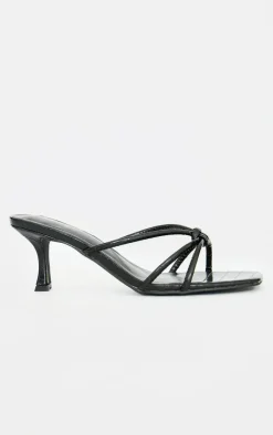 PrettyLittleThing Mules*Wide Fit Croc PU Square Toe Knotted Heeled Mules