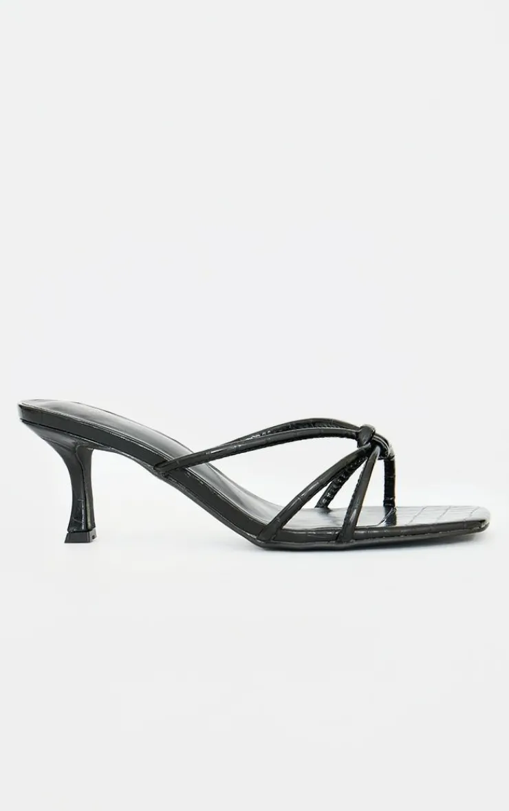 PrettyLittleThing Mules*Wide Fit Croc PU Square Toe Knotted Heeled Mules