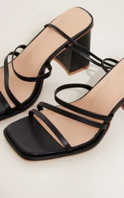 PrettyLittleThing Wide Fit Sandals*Wide Fit Faux Leather Square Triple Strap Ankle Tie Block Heeled Sandals